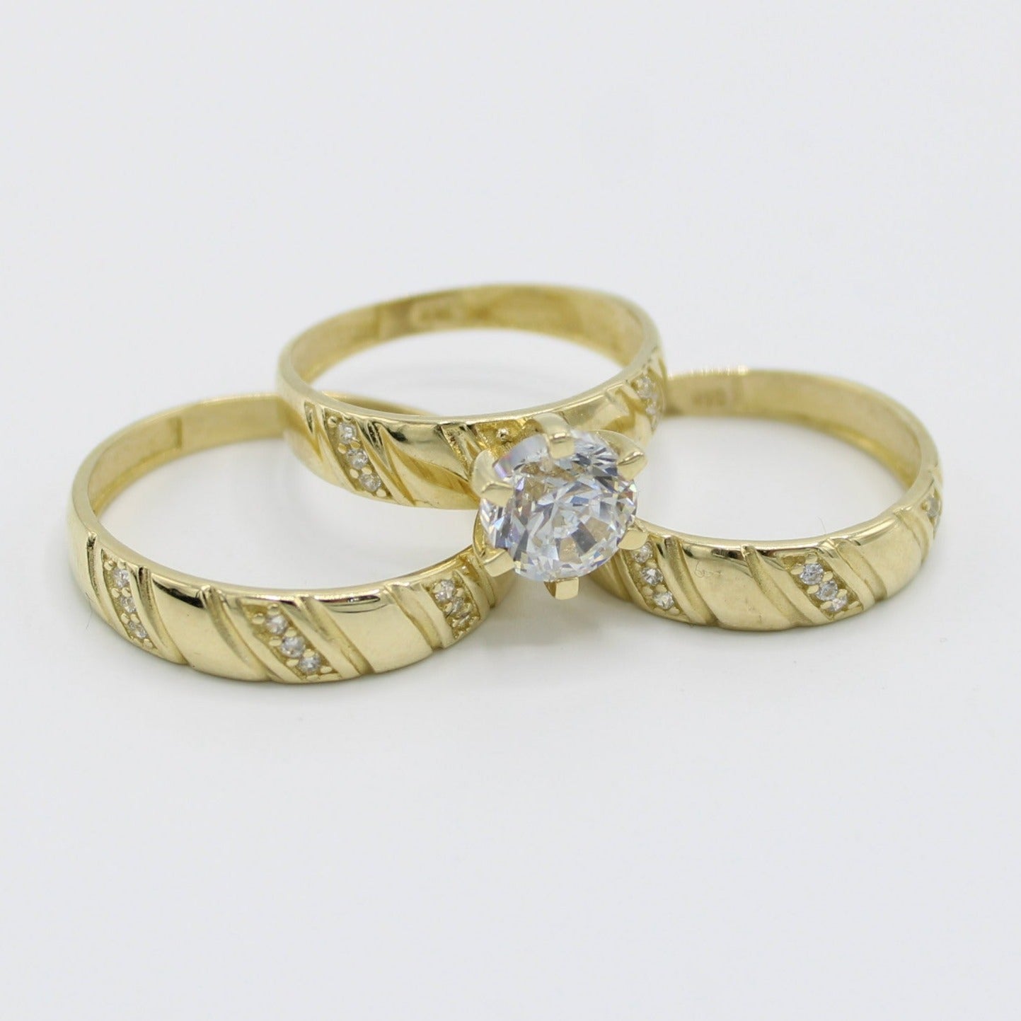 14K Trio Wedding Cz Stones Yellow Yellow