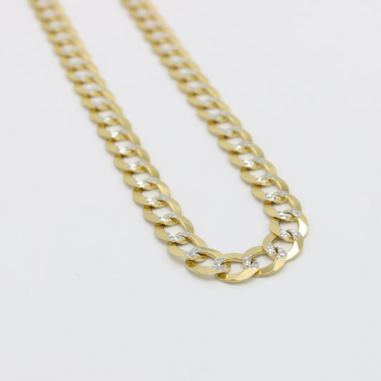 14K Solid Flat Cuban Chain Two Tones Yellow Gold
