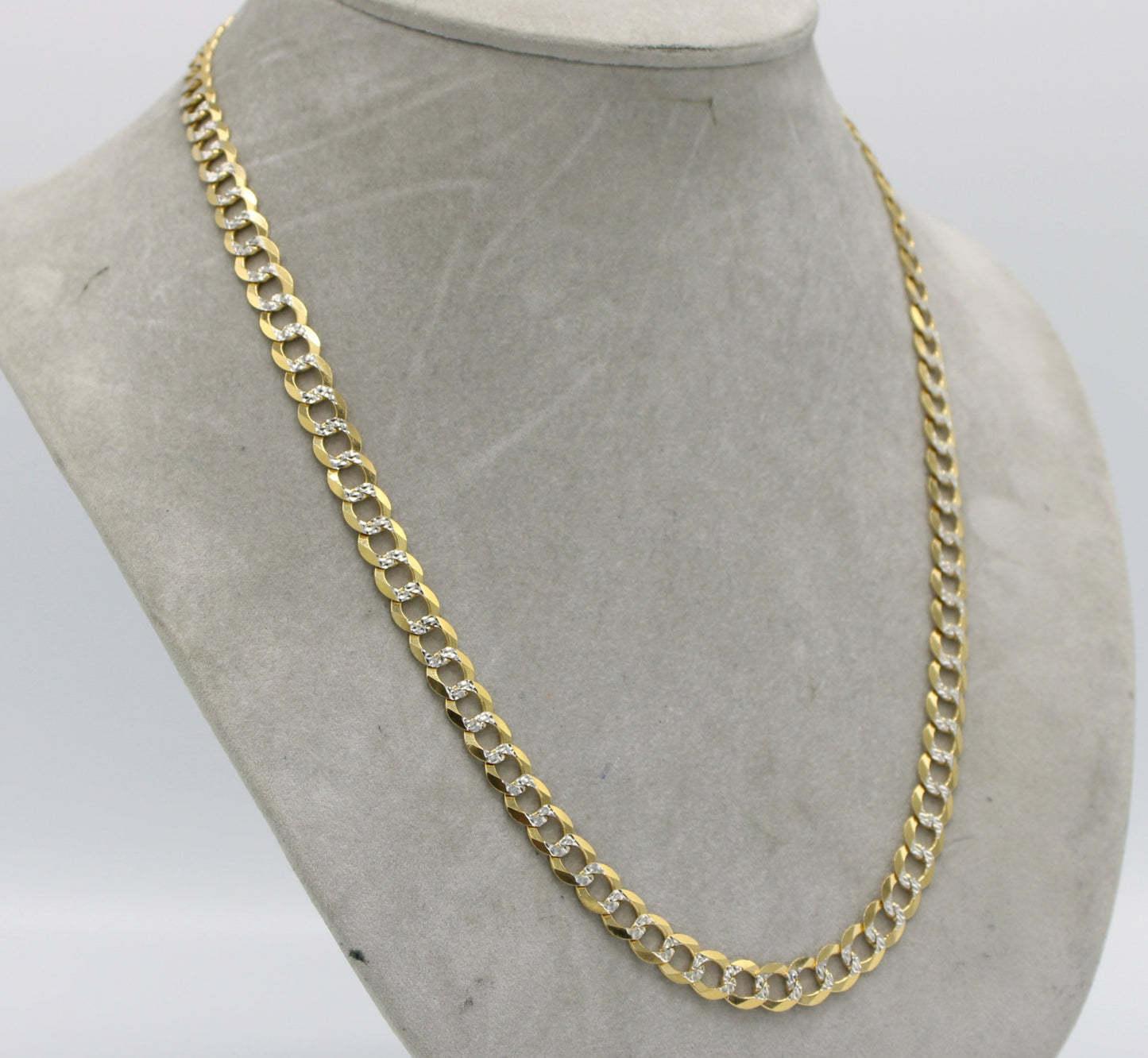 14K Solid Flat Cuban Chain Two Tones Yellow Gold (8..4 mm\24')