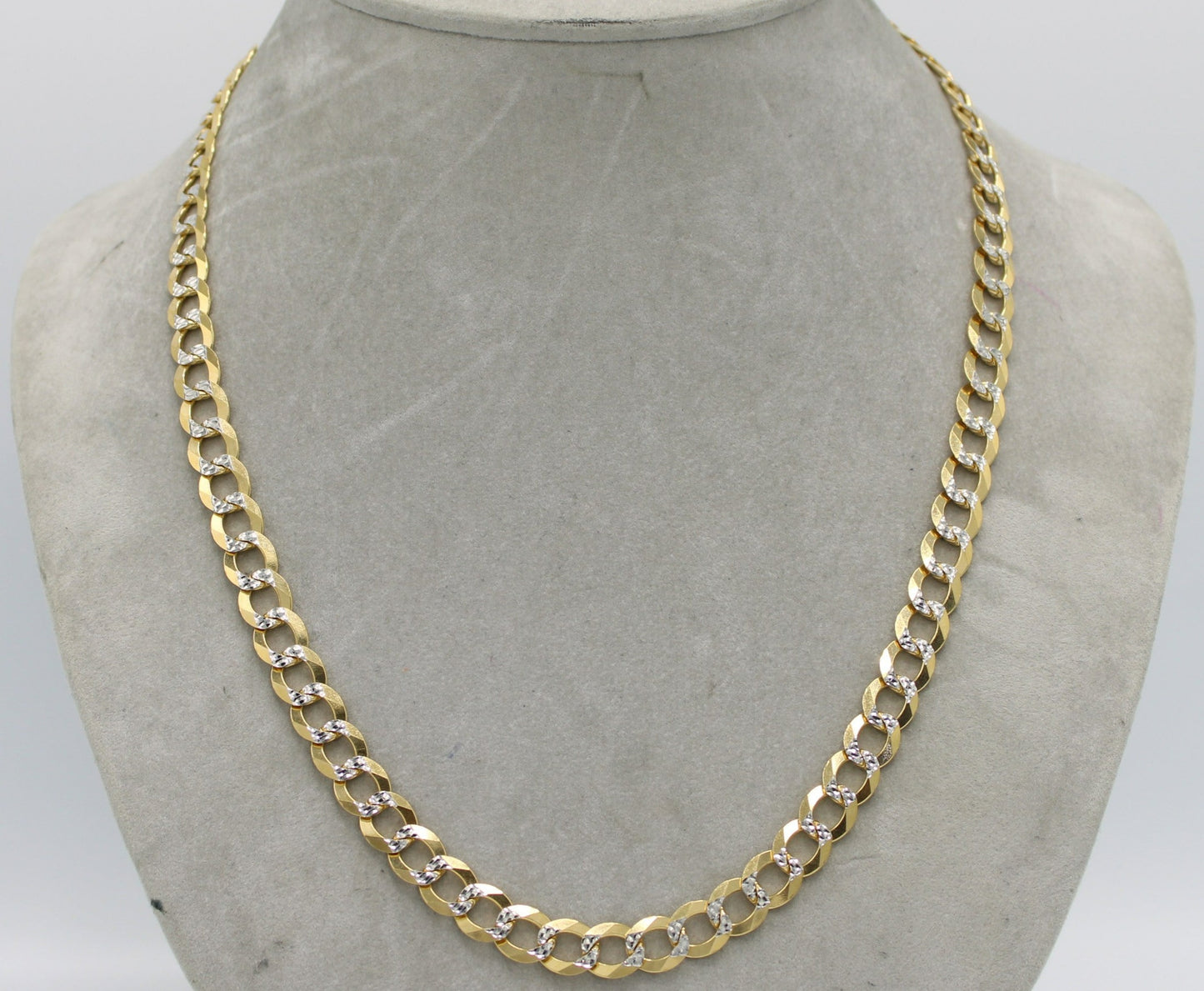 14K Solid Flat Cuban Chain Two Tones Yellow Gold ( 9.4 mm\ 24" )