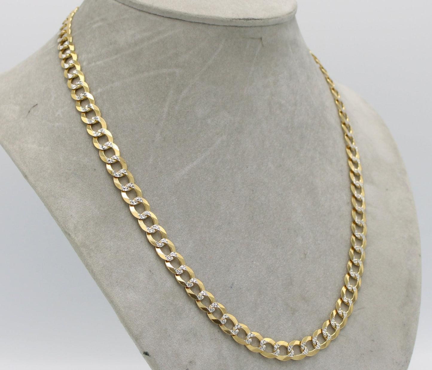 14K Solid Flat Cuban Chain Two Tones Yellow Gold ( 9.4 mm\ 24" )