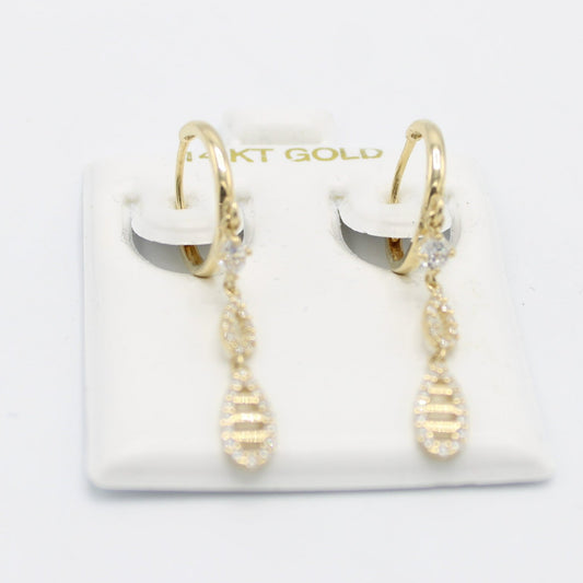 14K Women's Hoops Cz Stones Yellow Gold