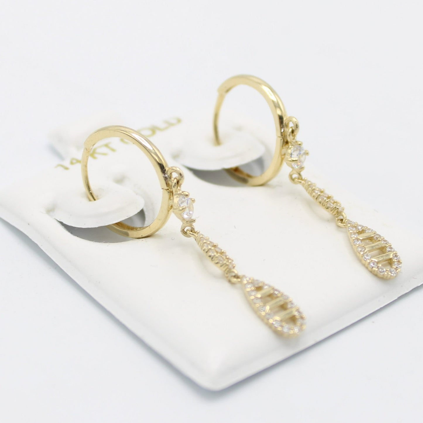 14K Women's Hoops Cz Stones Yellow Gold