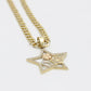 14K Star Pendant Stone with Semi-Solid flat Cuban Chain Yellow Gold