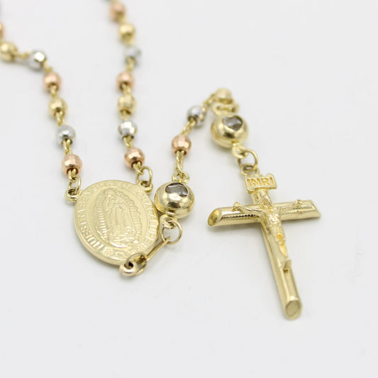 14k Three Tones Gold 2.9mm Rosary Chain 18 Inches
