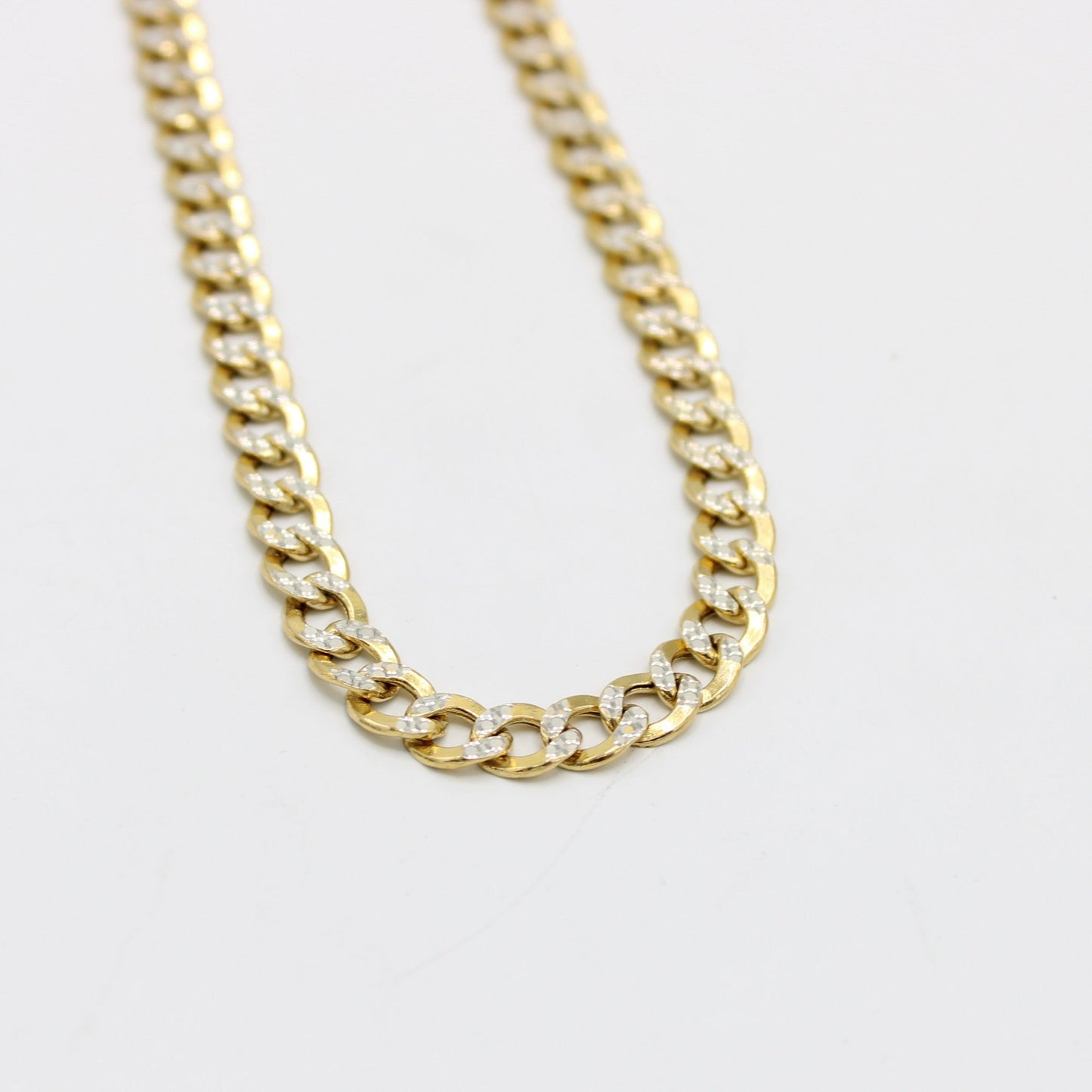 14K Semi-Solid Flat Cuban Chain Two Tones Yellow Gold