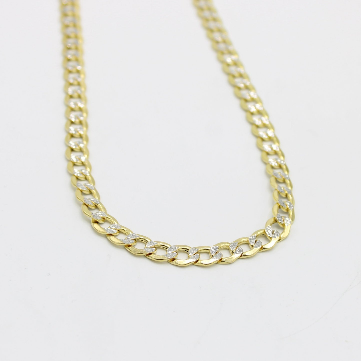 14k Semi-Solid Flat Cuban Chain Two Tones Yellow Gold
