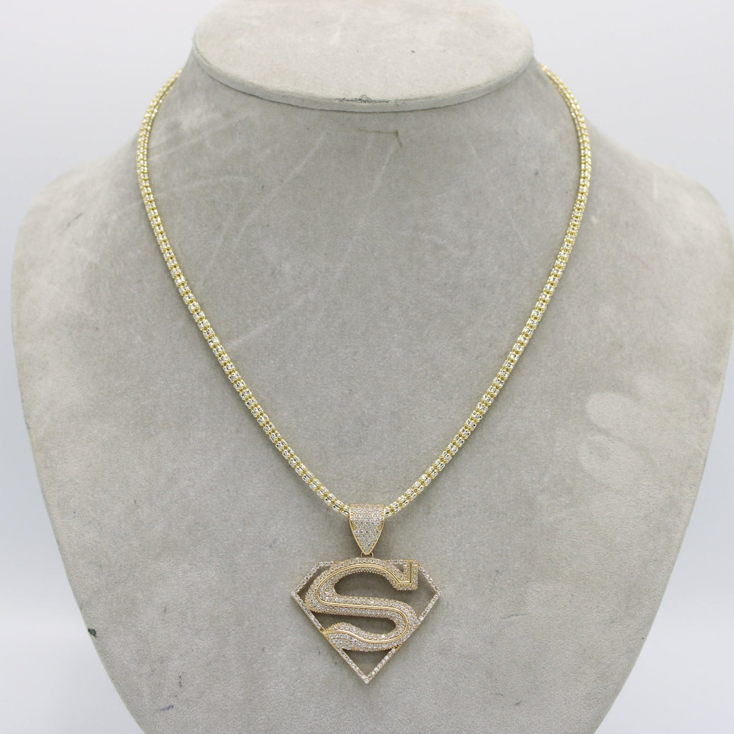 14K SuperMan Pendant with Ice Chain Yellow Gold