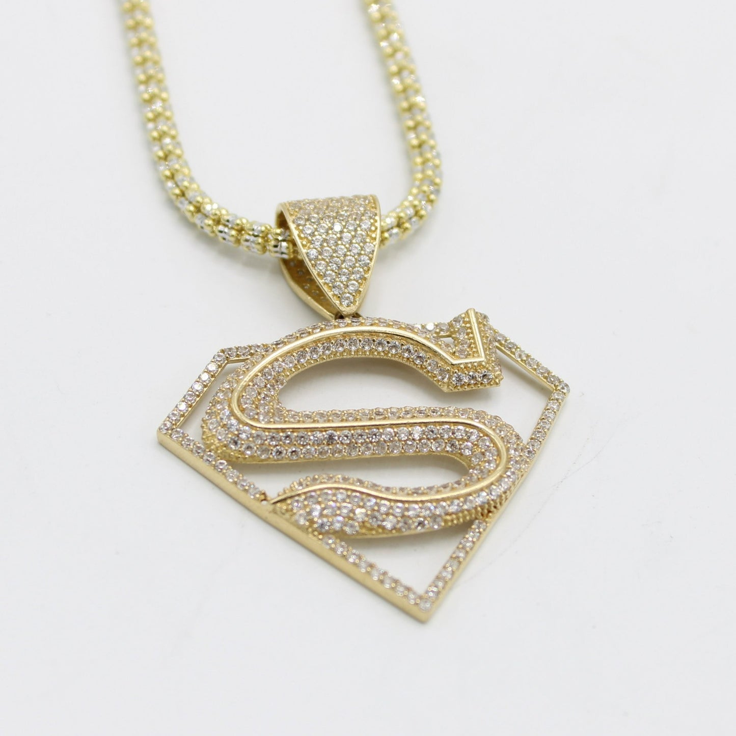 14K SuperMan Pendant with Ice Chain Yellow Gold