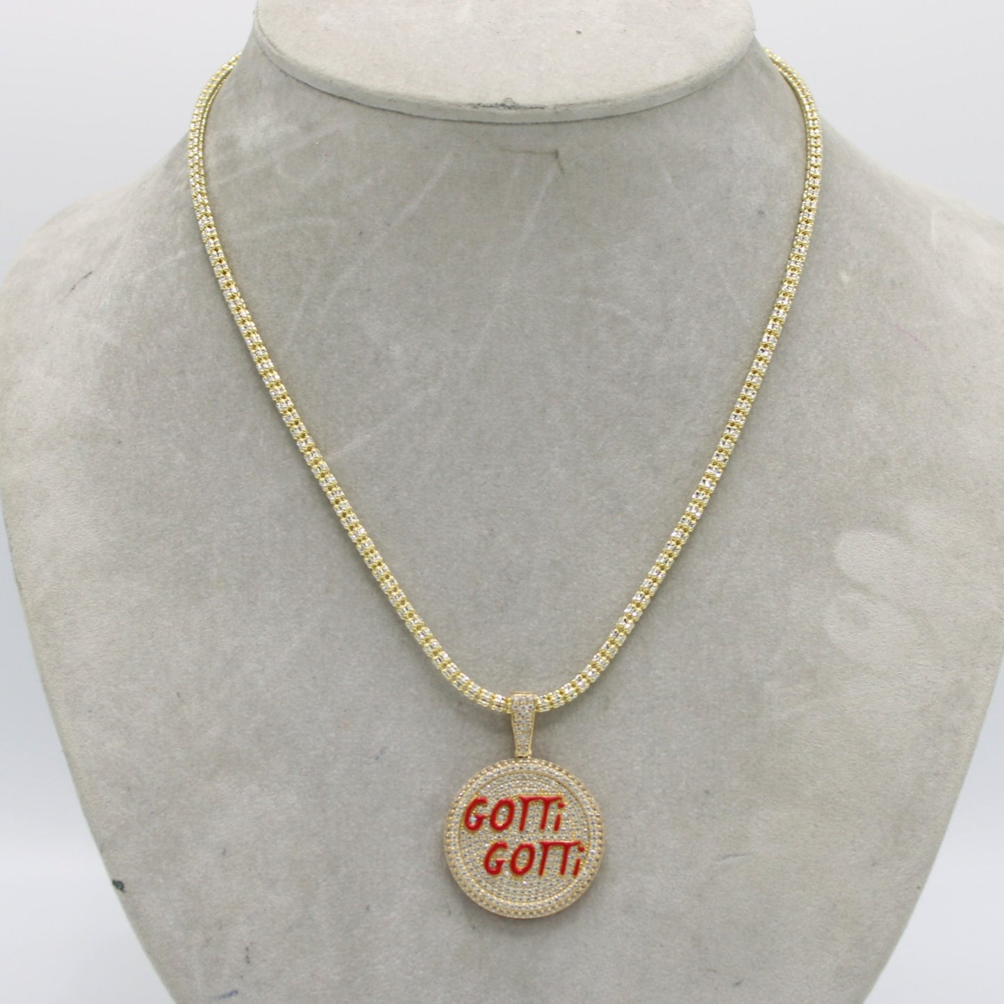 14K Gotti Gotti Pendant with Ice Chain Yellow Gold