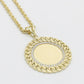 14K Round Picture Pendant Cz Stones with Rope Chain Yellow Gold