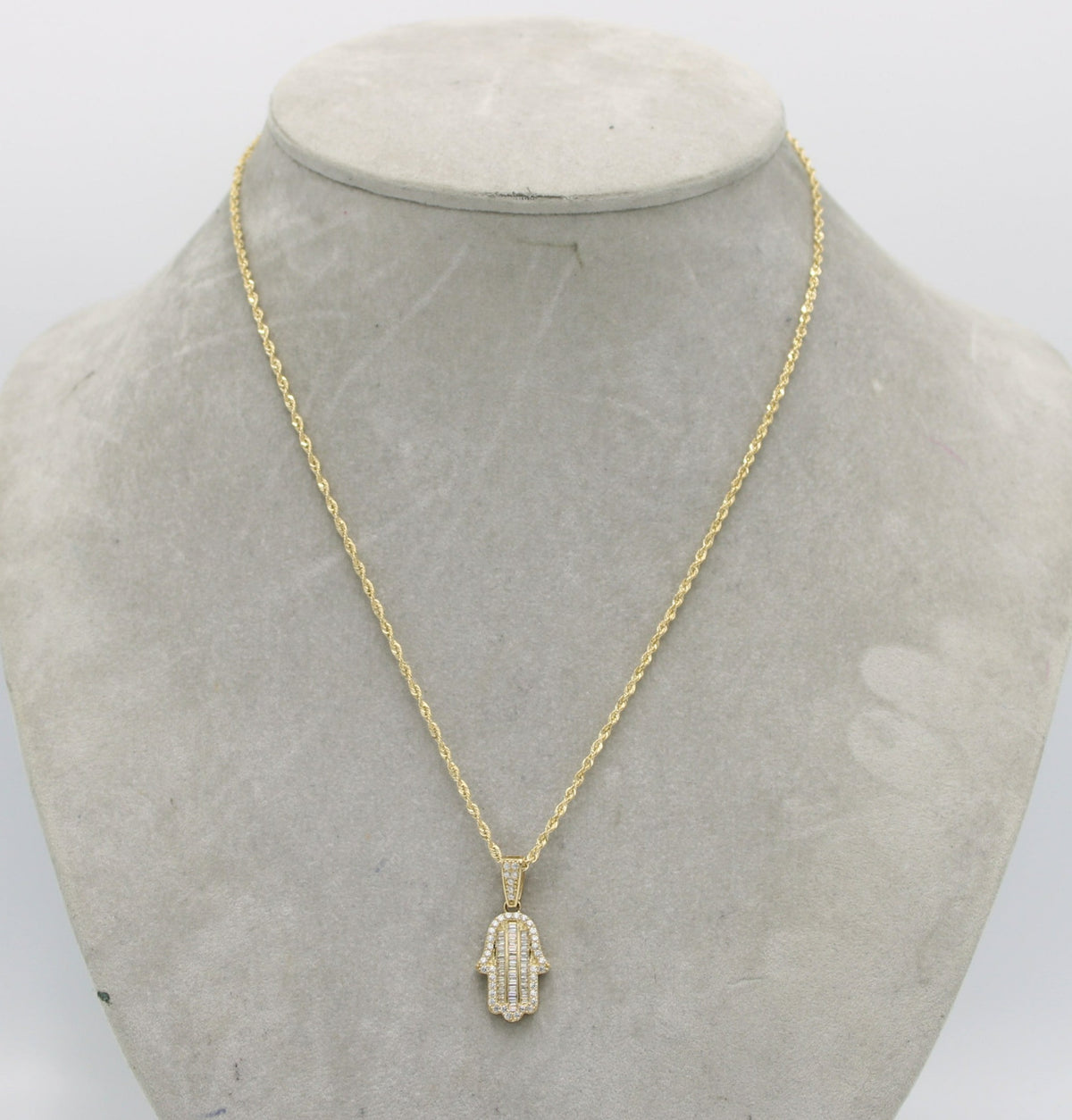 Hamsa Rope Chain 14K Hamsa Pendant Cz Stones/Baguette with Rope Chain Yellow Gold – Alex ...