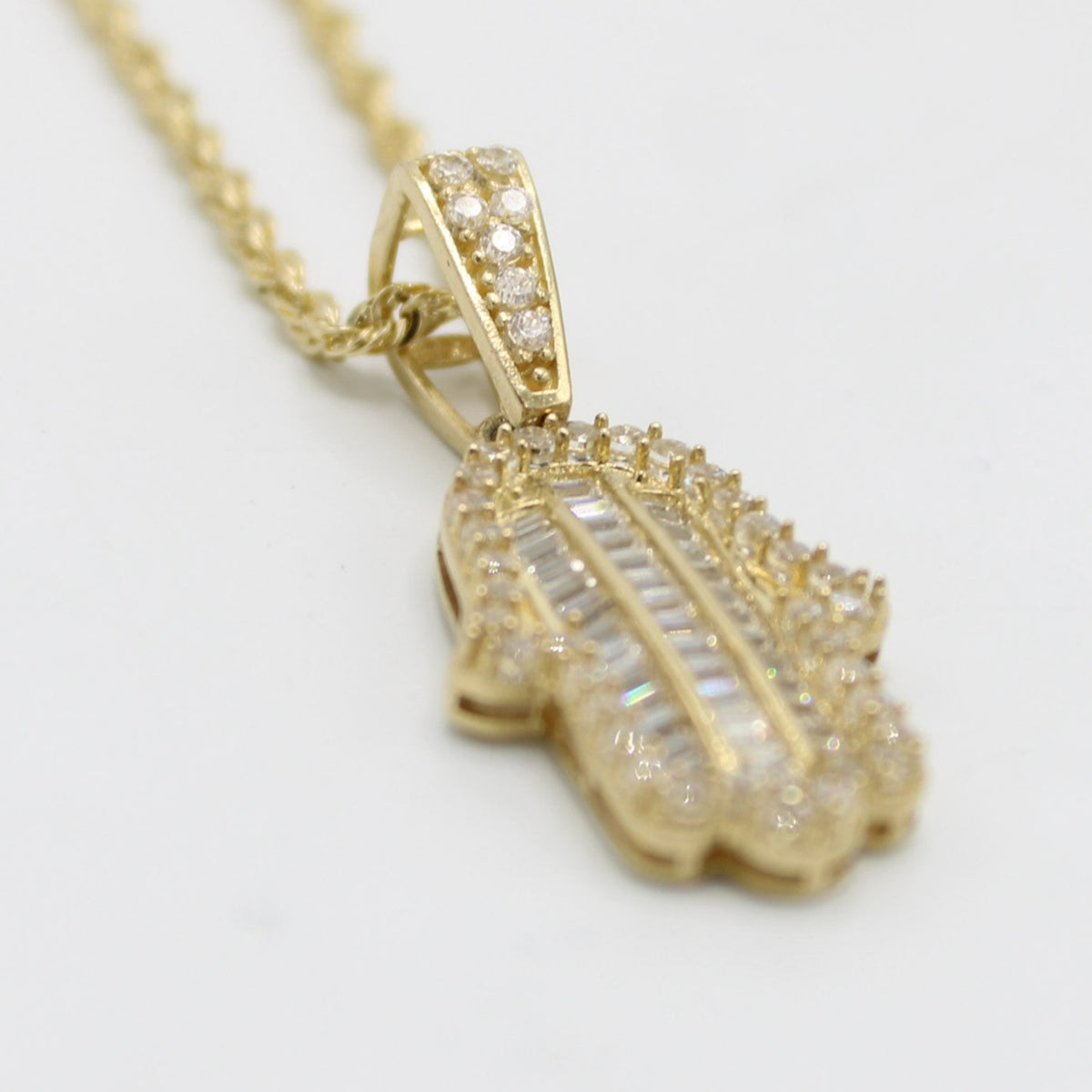 Hamsa Rope Chain 14K Hamsa Pendant Cz Stones/Baguette with Rope Chain Yellow Gold – Alex ...