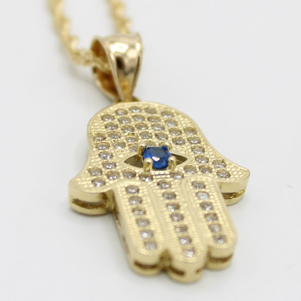 Hamsa Rope Chain 14K Hamsa Pendant Cz Stones with Rope Chain Yellow Gold – Alex Diamond ...