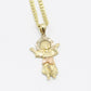 14K Divino Niño Pendant Two Tones with Semi-Solid Cuban Chain Yellow Gold