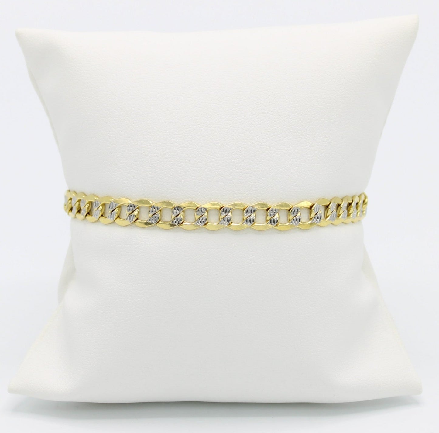 14K Semi-Solid Flat Cuban Bracelet Two Tones Yellow Gold // 7mm  //