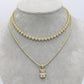 14k Combo Heart Choker with Ice Chain with Teddy Bear Cz Stones Yellow Gold