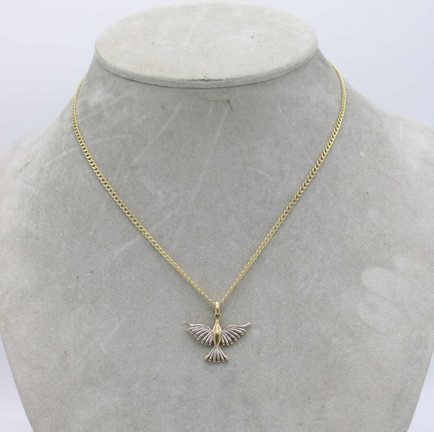 14k Bird PendantTwo Tones with Flat Cuban Chain Yellow Gold