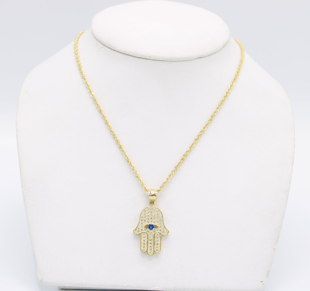 Hamsa Rope Chain 14k Hamsa Pendant Cz Stones with Rope Chain Yellow Gold – Alex Diamond ...