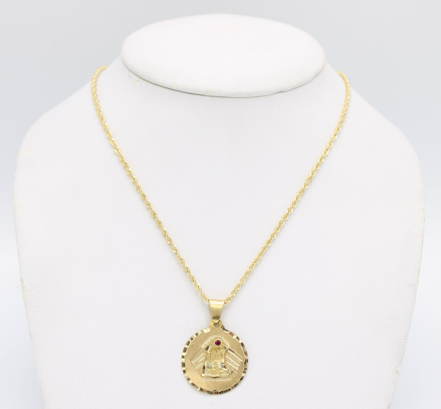 14k VirgenMaria Pendant  with Rope Chain Yellow Gold