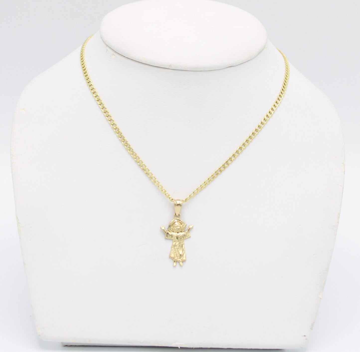 14K Divino Niño Pendant with Cuban Chain Yellow Gold