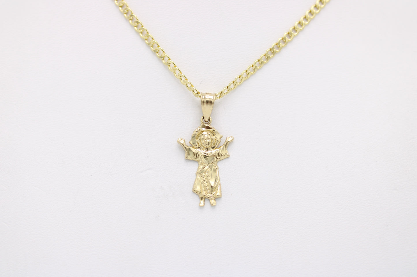 14K Divino Niño Pendant with Cuban Chain Yellow Gold