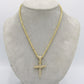 14K Cross Pendant Cz Stones with Rope Chain Yellow Gold