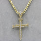 14K Cross Pendant Cz Stones with Rope Chain Yellow Gold