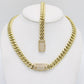 14K Set Choker Miami Cuban Cz Stones Yellow Gold