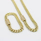 14K Set Choker Miami Cuban Cz Stones Yellow Gold
