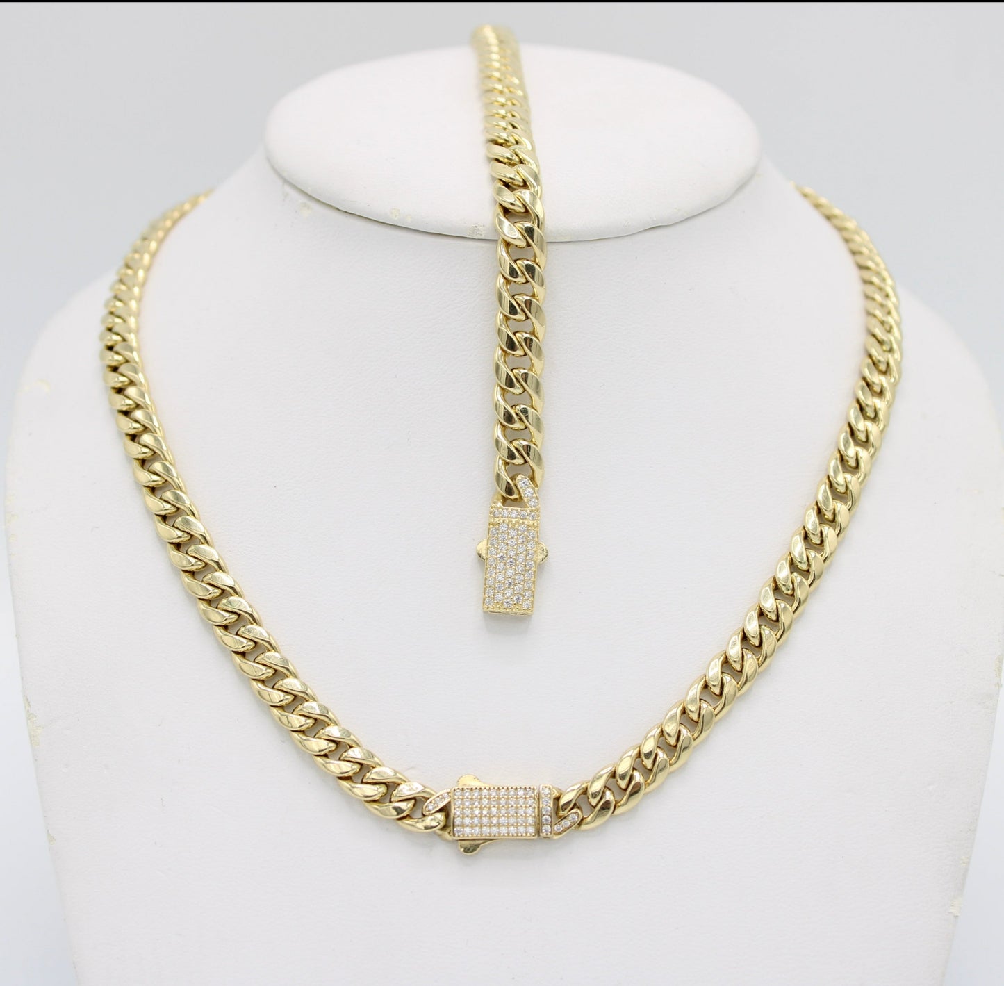 14K Set Choker Miami Cuban Link Cz Stones Yellow Gold