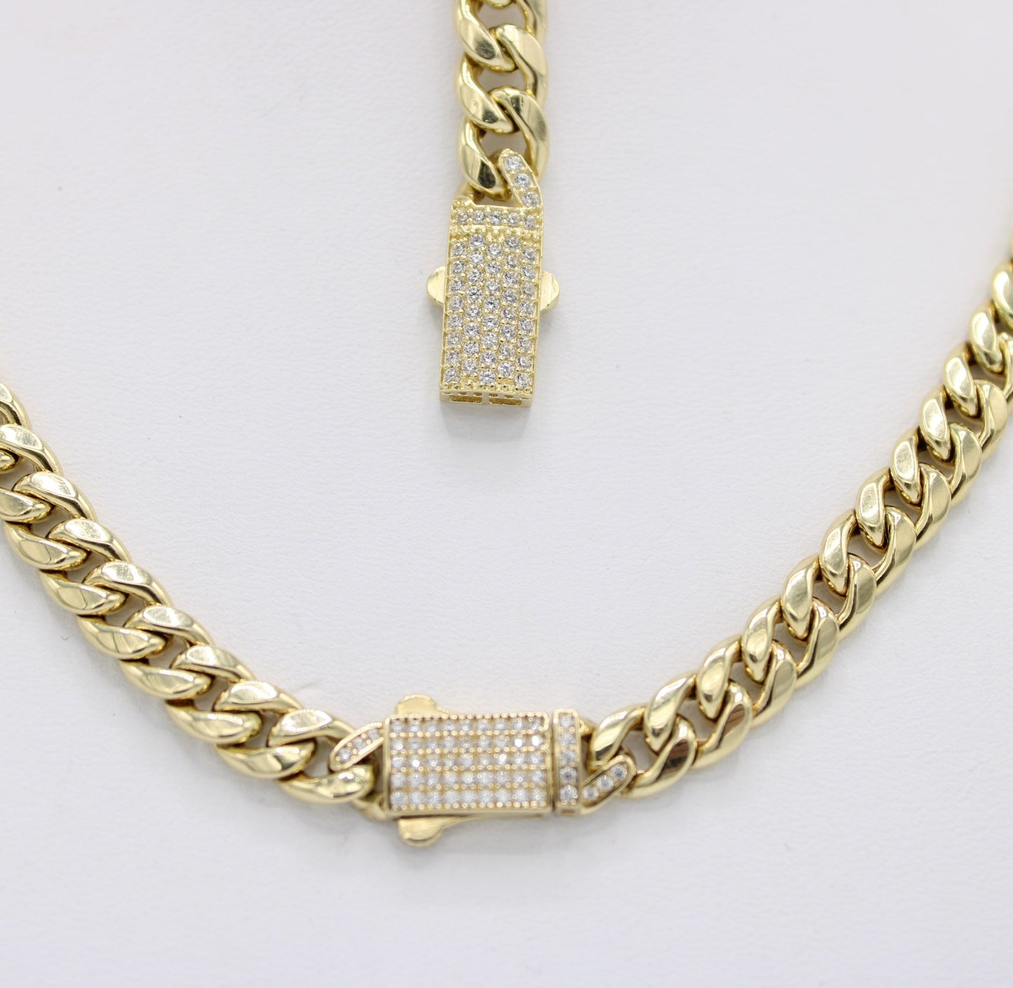 14K Set Choker Miami Cuban Link Cz Stones Yellow Gold