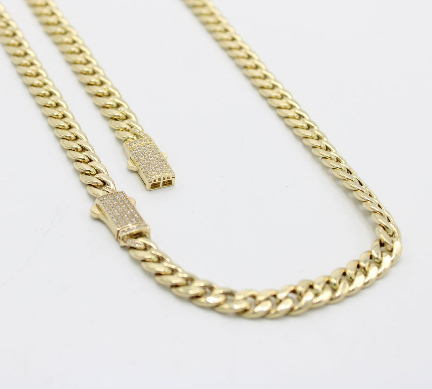 14K Set Choker Miami Cuban Link Cz Stones Yellow Gold