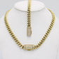 14K Set Choker Miami Cuban Link Cz Stones Yellow Gold