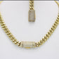 14K Set Choker Miami Cuban Link Cz Stones Yellow Gold