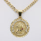 14K Set Flat Cuban Bracelet And Flat Cuban Chain with Virgen Maria Pendant Two Tones