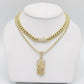 14K Set Choker Miami Cuban With Ice Chain With Pray Cz Stones Yellow Gold