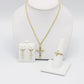 Combo 14K Cross Pendant And Cross Ring With Rope Chain And Cross Earring Cz Stones Yellow Gold