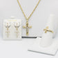 Combo 14K Cross Pendant And Cross Ring With Rope Chain And Cross Earring Cz Stones Yellow Gold