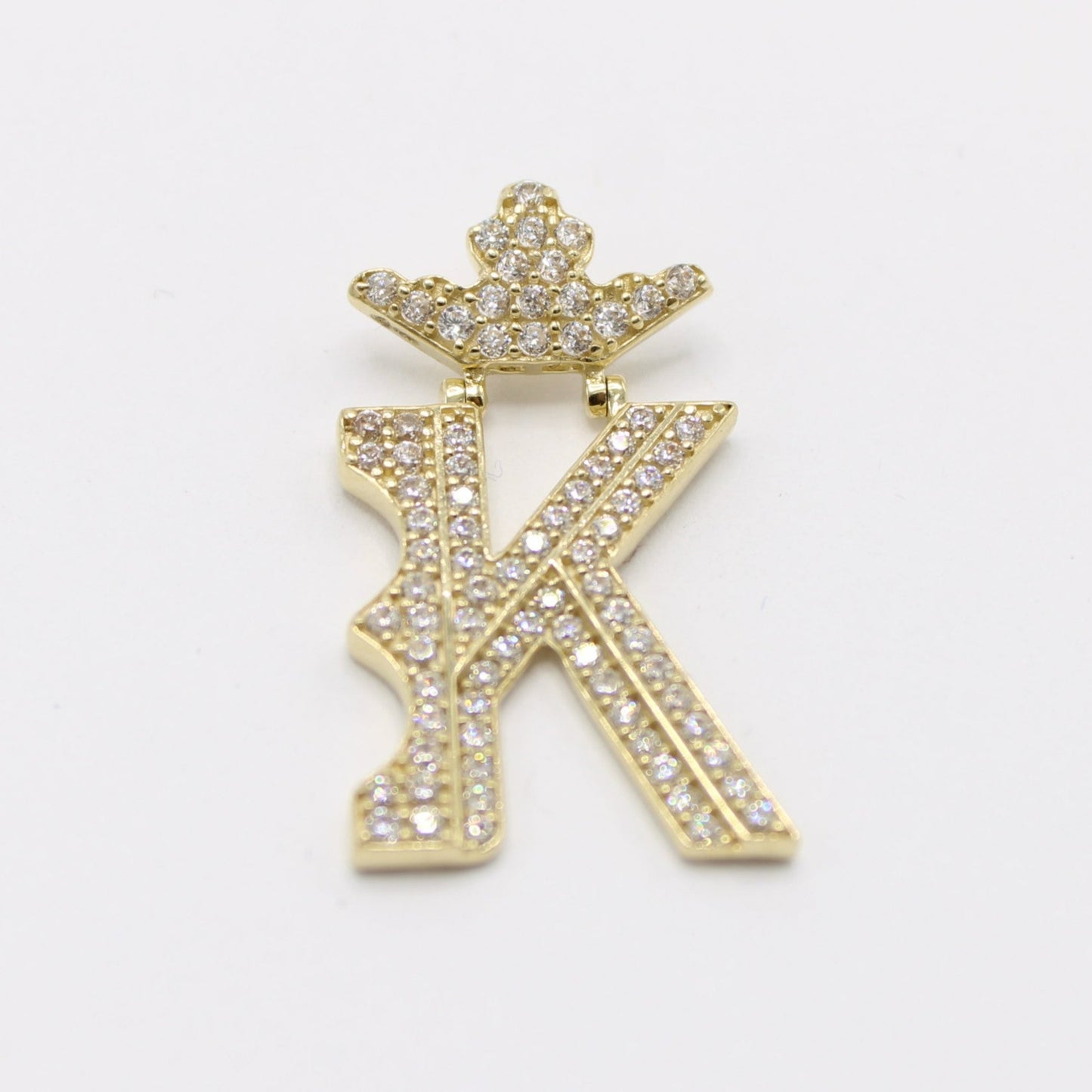 14K Crown Initial Name ( K ) Cz Stones Yellow Gold