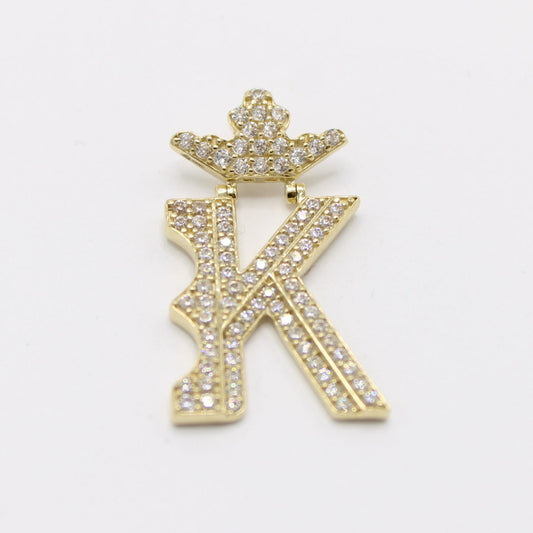14K Crown Initial Name ( K ) Cz Stones Yellow Gold