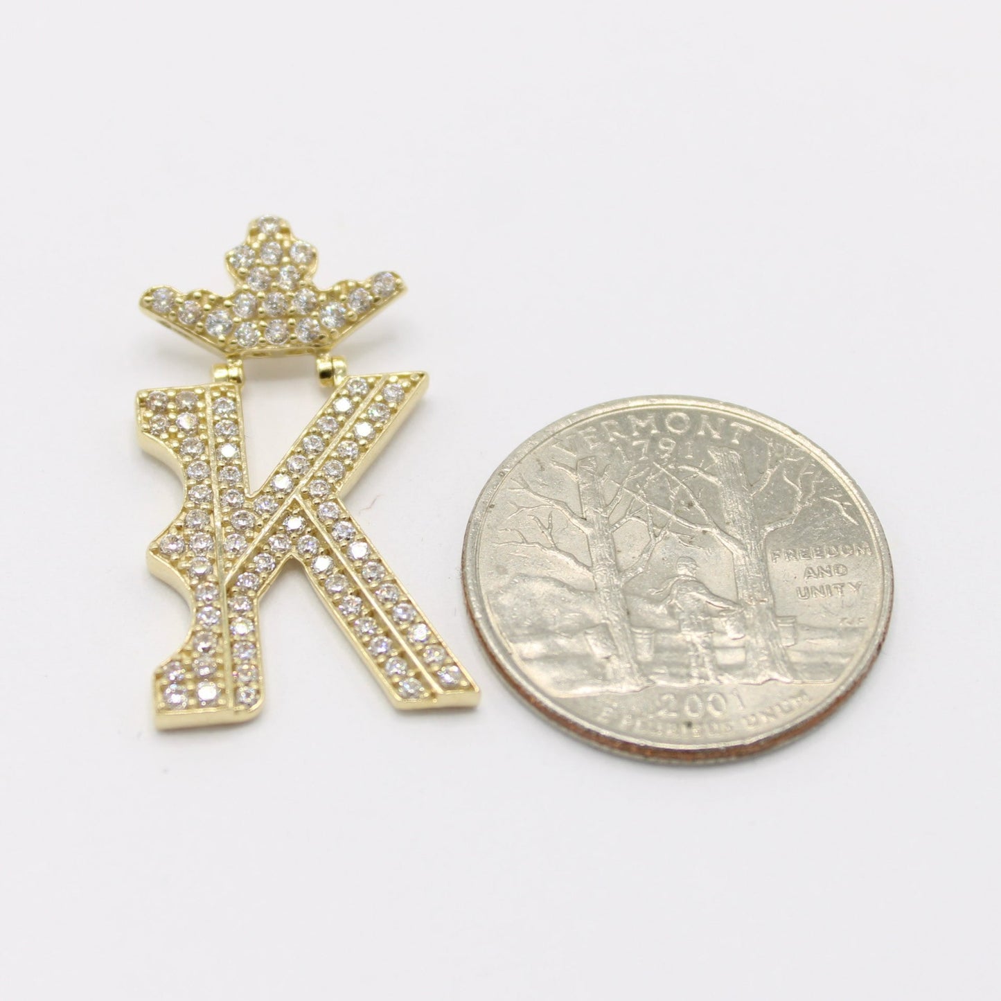 14K Crown Initial Name ( K ) Cz Stones Yellow Gold