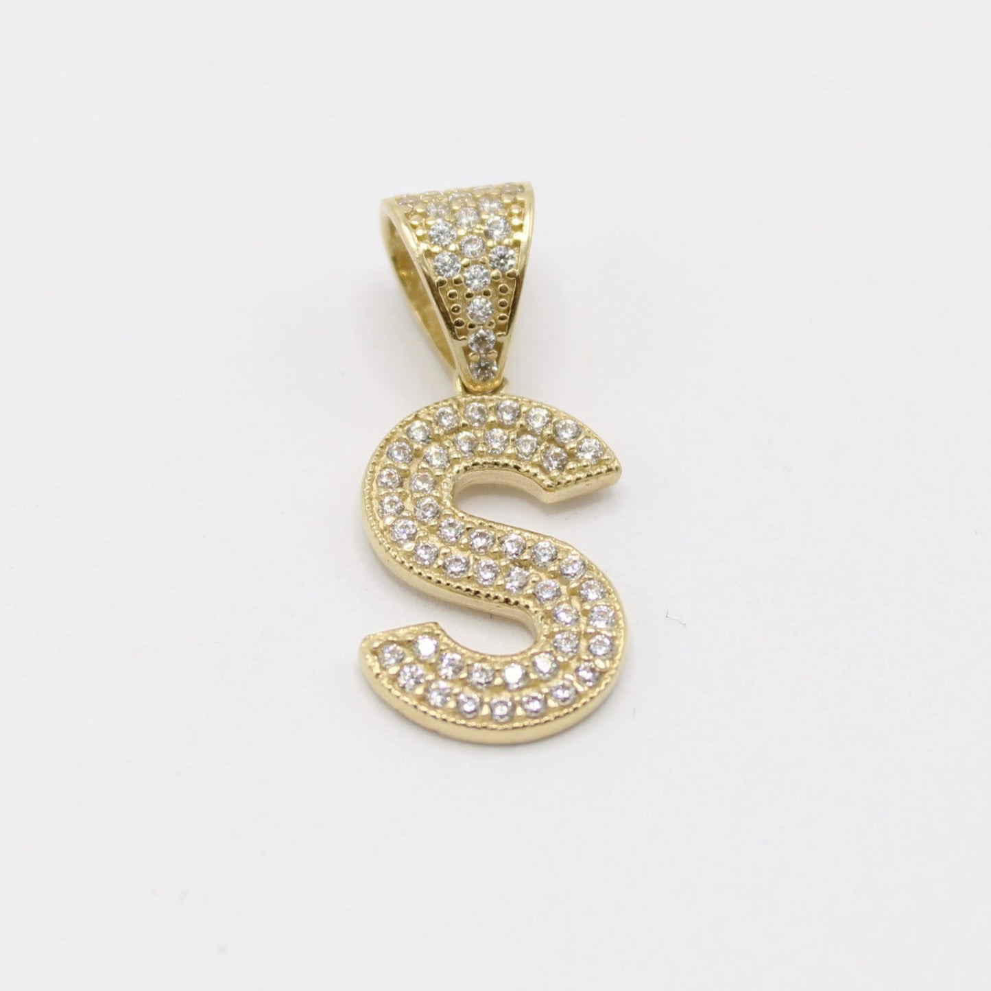 14K Initial Name ( S ) Cz Stones Yellow Gold