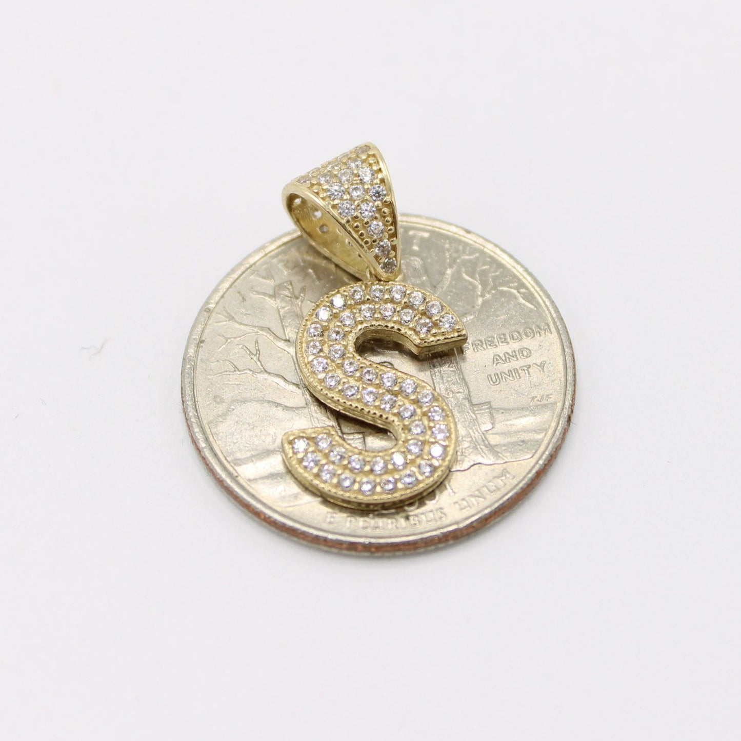 14K Initial Name ( S ) Cz Stones Yellow Gold