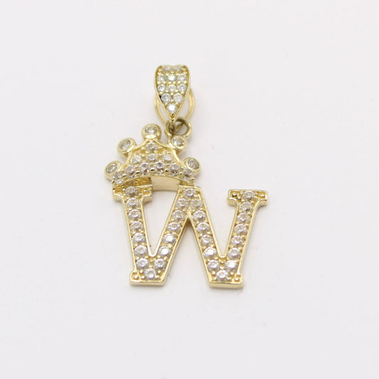 14K Initial Name ( W ) Baguette / Cz Stones Yellow Gold