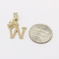 14K Initial Name ( W ) Baguette / Cz Stones Yellow Gold
