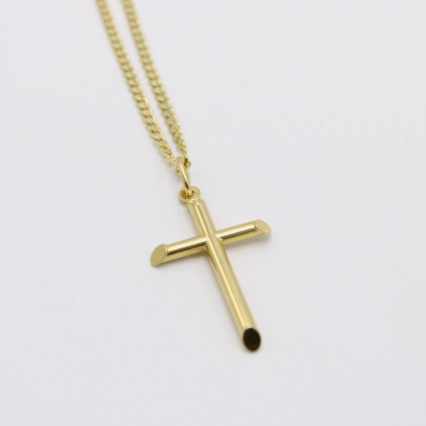 14k Cross Pendant With Semi-Solid Cuban Chain Yellow Gold