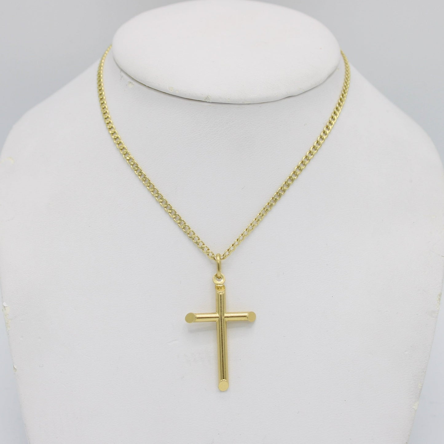 14k Cross Pendant With Semi-Solid Cuban Chain Yellow Gold