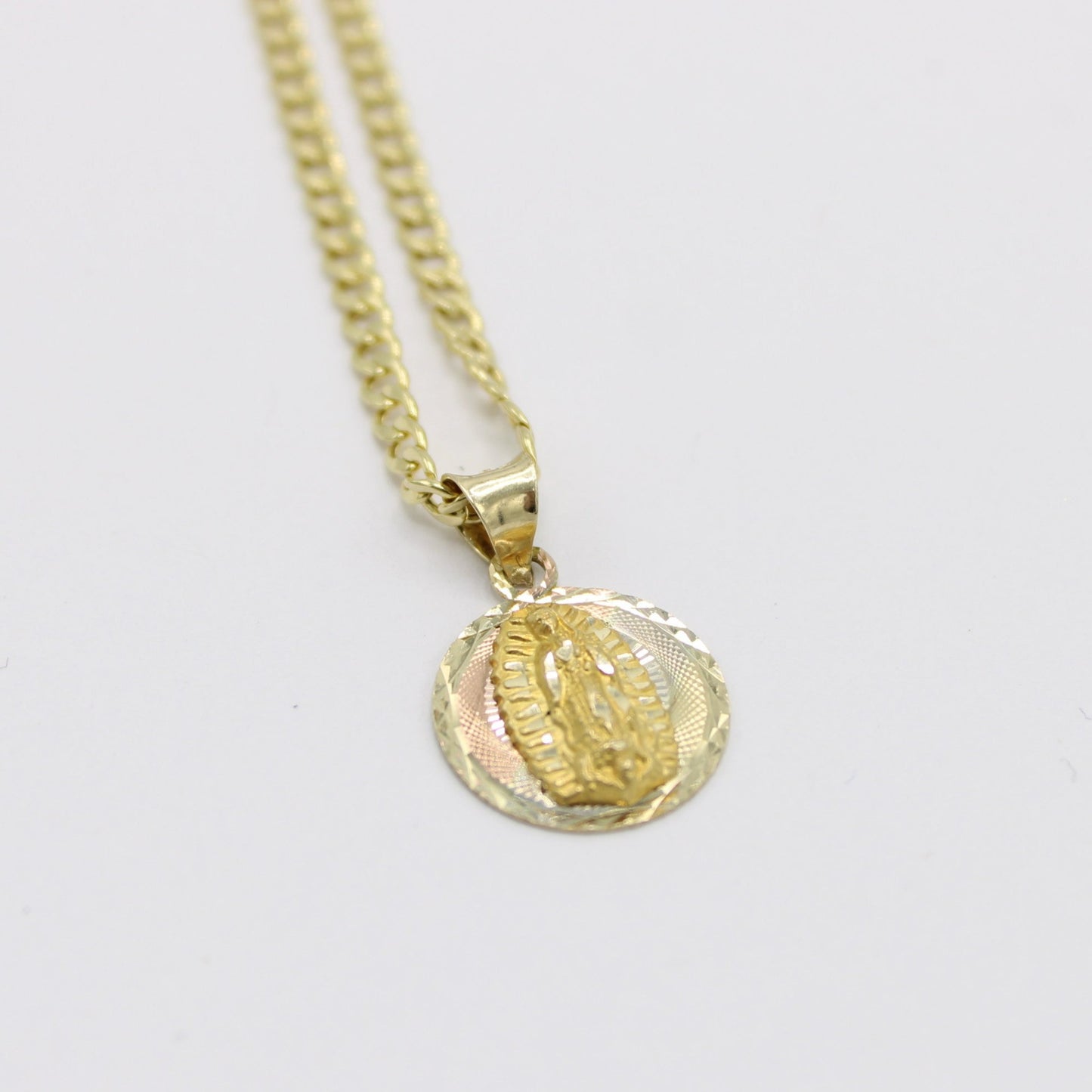 14k Virgen De Guadalupe Pendant With Semi-Solid Cuban Chain Yellow Gold