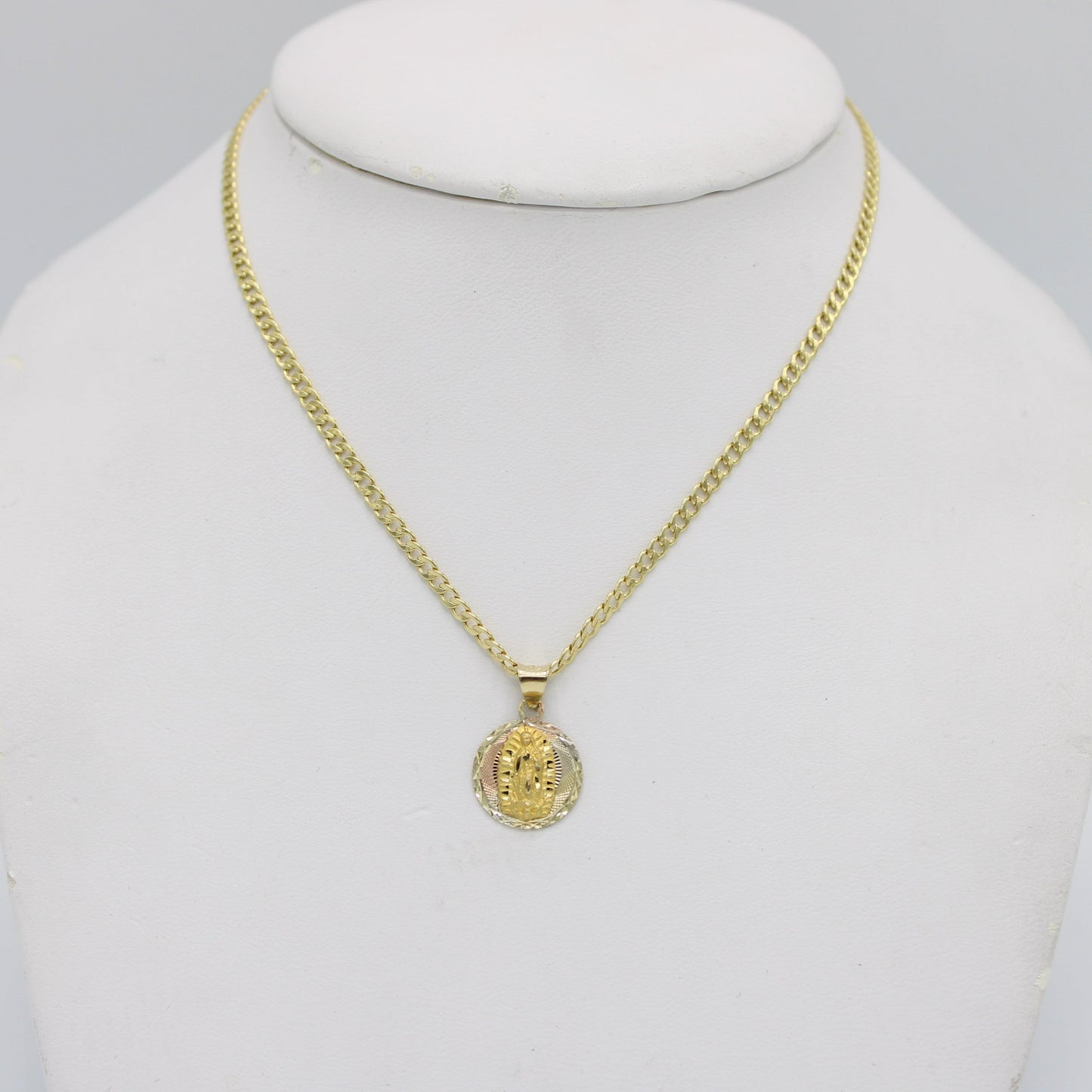 14k Virgen De Guadalupe Pendant With Semi-Solid Cuban Chain Yellow Gold
